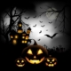 spooky halloween background with pumpkins in a cemetery 1048 3055
